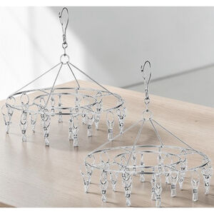 Round Hanging Drying Rack 2 Pack with 20 Clips for Drying Socks Clothes Hats